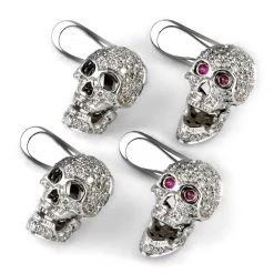 Scully & Scully 18k White Gold Skull Studs With Diamonds, Set Of Four