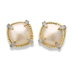 Scully & Scully 18k Gold Mabe Pearl Diamond Earrings