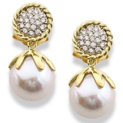 Scully & Scully 18k Pearl Drop Diamond Earrings