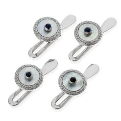 Scully & Scully 18k White Gold Studs With Mother Of Pearl And Sapphire, Set Of 4