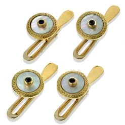 Scully & Scully 18k Gold Mother Of Pearl Studs With Cabochon Sapphire Center, Set Of 4