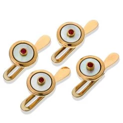 Scully & Scully 18k Rose Gold Mother Of Pearl Studs With Ruby Center, Set Of 4