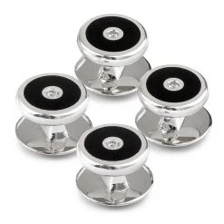 Scully & Scully Sterling Silver Round Studs With Onyx & Diamonds, Set Of 4