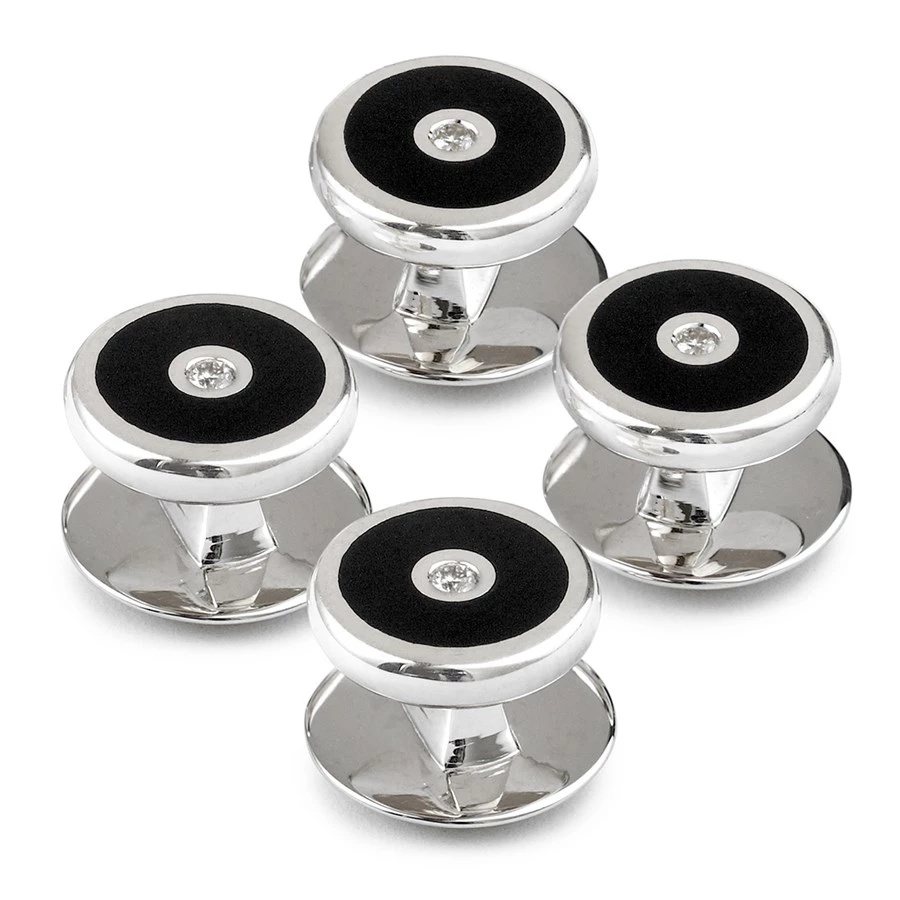 Scully & Scully Sterling Silver Round Studs With Onyx & Diamonds, Set Of 4 3 Scully & Scully Sterling Silver Round Studs With Onyx & Diamonds, Set Of 4