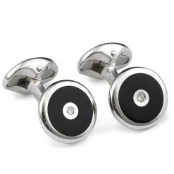 Scully & Scully Sterling Silver Round Cufflinks With Onyx & Diamonds