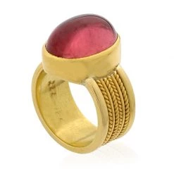 Scully & Scully 22k Gold Large Pink Tourmaline Cabochon Ring
