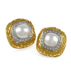 Scully & Scully 18k Gold Mabe Pearl & Diamond Earrings