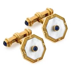Scully & Scully 18k Gold Octagonal Mother Of Pearl Cufflinks With Sapphire Centers