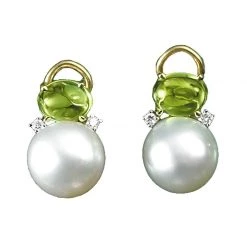 Scully & Scully 18k Gold South Sea Pearl & Peridot Earrings