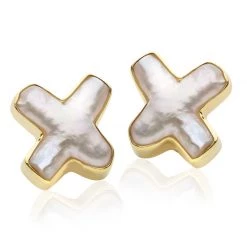 The Mazza Company 18k Yellow Gold Pearl Cross Earrings, Posts