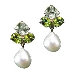 Scully & Scully 18k Gold Green Amethyst & Peridot Pearl Earrings