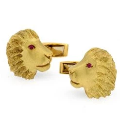 Scully & Scully 18k Gold Lion Portrait Cufflinks With Ruby Eyes