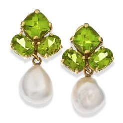 Scully & Scully 18k Gold Triple Peridot & Pearl Drop Earrings