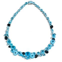Scully & Scully 18k White Gold Blue Topaz Pallette Necklace