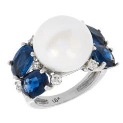 Scully & Scully 18k White Gold Four Stone Kyanite & Pearl Ring