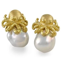 Scully & Scully 18K Gold Baroque Pearl Octopus Earrings