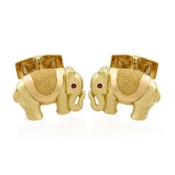 Scully & Scully 18k Yellow Gold Indian Elephant Cufflinks