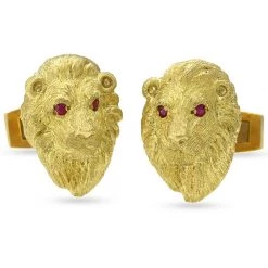 Scully & Scully 18k Gold Lion Head Cufflinks With Ruby Eyes