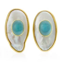 Scully & Scully 18k Gold Freshwater Pearl Aquamarine Earrings