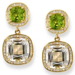 Scully & Scully 18k Gold Peridot & Rock Crystal Diamond Earrings, Posts Only