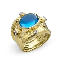 Scully & Scully 18K Yellow Gold Blue Topaz Cabochon Ring