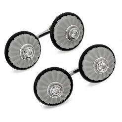 Scully & Scully 18k White Gold Chain Cufflinks With Onyx, Crystal, & Diamonds