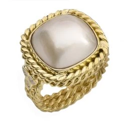 Scully & Scully 18k Gold Rope Twist & Pearl Ring