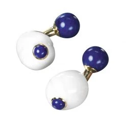 Scully & Scully 18k Gold White Shell & Lapis Lazuli Ball Cufflinks