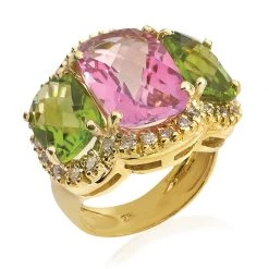 Scully & Scully 18k Pink Topaz & Peridot Diamond Ring