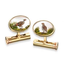 Scully & Scully 18k Quail & Pheasant Crystal Cufflinks