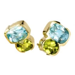 Scully & Scully 18k Gold Blue Topaz & Peridot Earrings