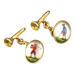 Scully & Scully 18k Gold Golfer Crystal Cufflinks