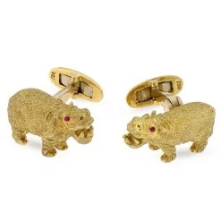 Scully & Scully 18k Gold Hippo Cufflinks With Ruby Eyes