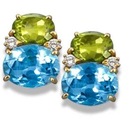 Scully & Scully 18k Gold Blue Topaz & Peridot Gumdrop Earrings