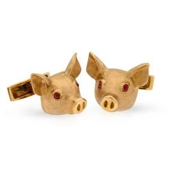 Scully & Scully 18k Rose Gold Pig Head Cufflinks With Ruby Eyes