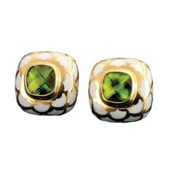 Scully & Scully 18k Gold Enamel & Peridot Fish Scale Earrings