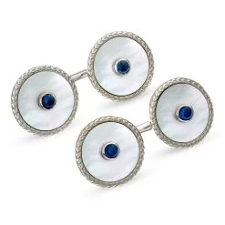 Scully & Scully 18k White Gold Cufflinks With Mother Of Pearl And Sapphire