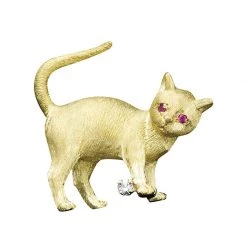 Scully & Scully 18k Yellow Gold Ruby Eyes Cat Pin