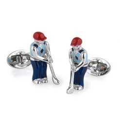 Scully & Scully Sterling Silver & Enamel Moving Golfer Cufflinks