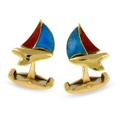 Scully & Scully 18k Gold Enamel Yacht Cufflinks