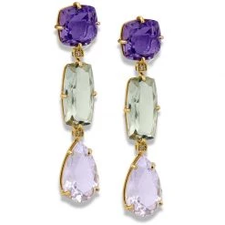 Scully & Scully 18k Yellow Gold Tri-Drop Earrings With Amethyst & Prasiolite