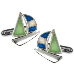 Scully & Scully Sterling Silver & Enamel Sailboat Cufflinks