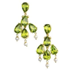 Scully & Scully 18k Gold Peridot & Pearl Chandelier Earrings