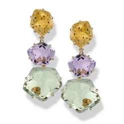 Scully & Scully 18k Yellow Gold Drop Earrings With Amethyst, Citrine & Prasiolite