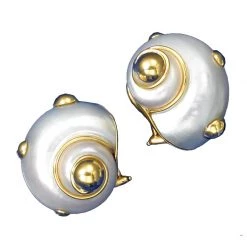 Scully & Scully 18k Gold Embellished Conch Shell Earrings