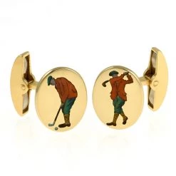 Scully & Scully 18k Gold Handpainted Golfer Cufflinks
