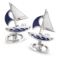 Scully & Scully Sterling Silver & Enamel Sailboat Cufflinks With Moving Sail
