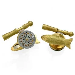 Scully & Scully 18k Gold Fishing Rod & Reel Cufflinks