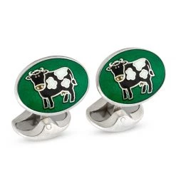 Scully & Scully Sterling Silver Cow On Emerald Cufflinks