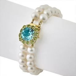Scully & Scully 18K Yellow Gold Blue Topaz Diamond Pearl Bracelet